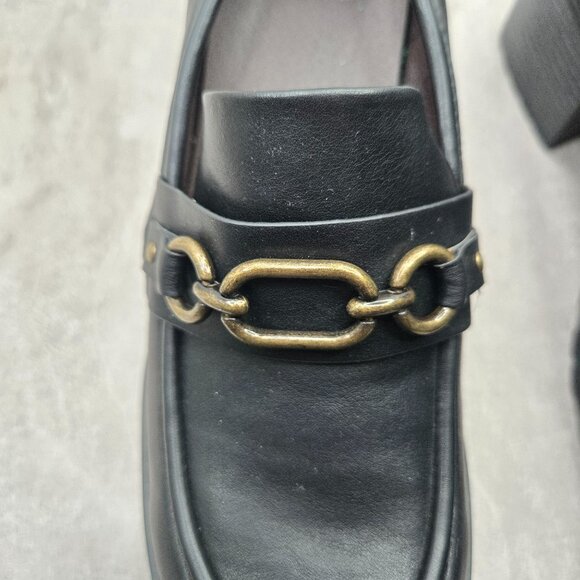 WM Platform Loafers 10 Black Faux Leather Y2K Retro Academia Preppy Chunky Shoes - Picture 10 of 12